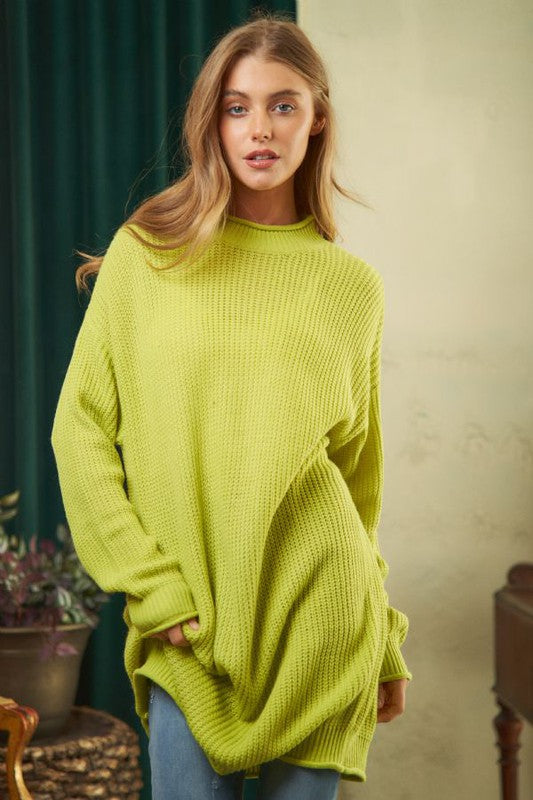 Solid Mock Neck Long Sleeve Knit Sweater