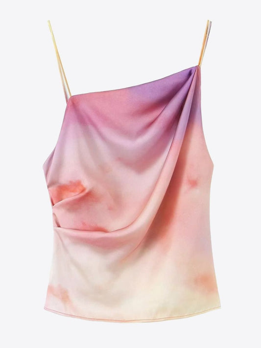 Tie-Dye Asymmetrical Neck Ruched Cami *Online Exclusive*