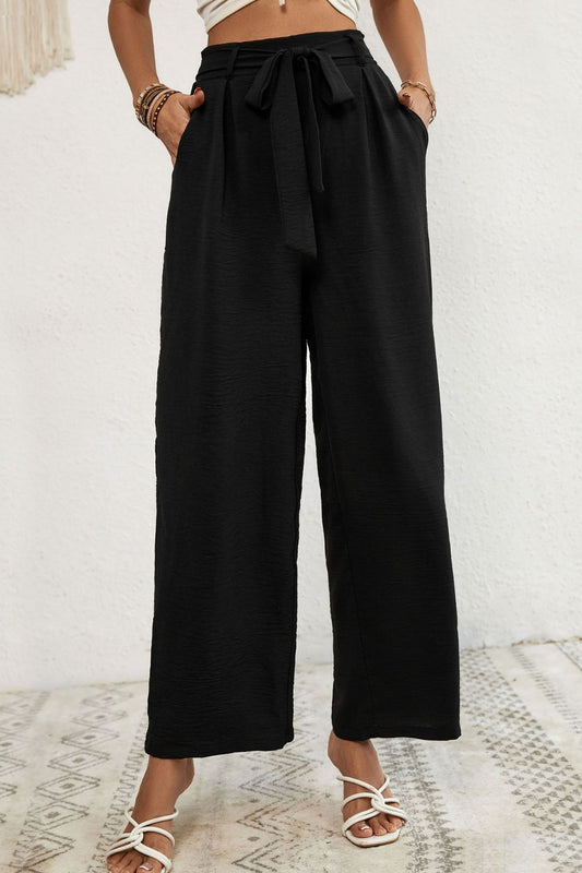 Belted Pleated Waist Wide Leg Pants *Online Exclusive*